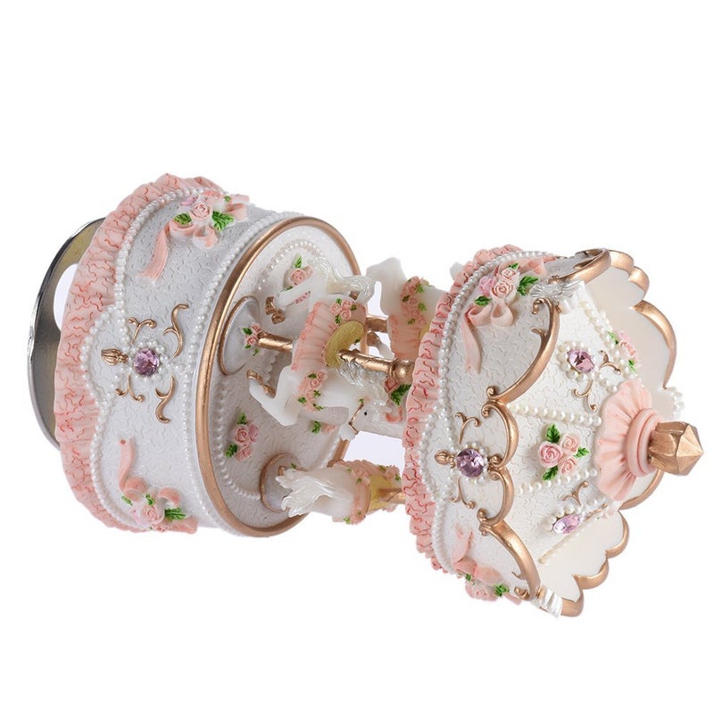 Musfunny Carousel Music Boxes for Girls 3-Horse Rotating Windup Melody Castle in The Sky Color Change LED Lights Musical Gift for Baby Kids Daughter Birthday Christmas Festival Music Box Artware Pink - Image 3